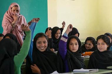 girls in class in Pakistan