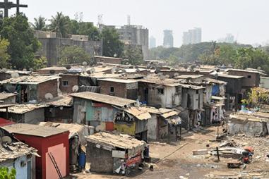 Photo of ramshackle huts in Mumbai's slum Dharavi