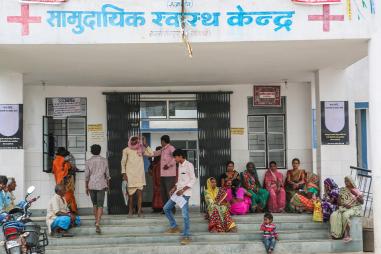 Photo of people outside a healthcare facility in India