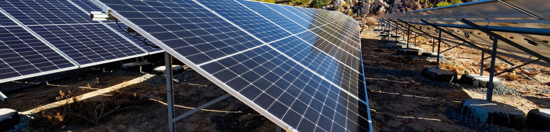 Solar panels anchored in old car tires in South Africa