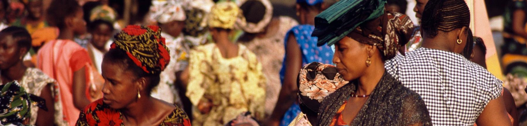 Women shopping at a market in Senegal