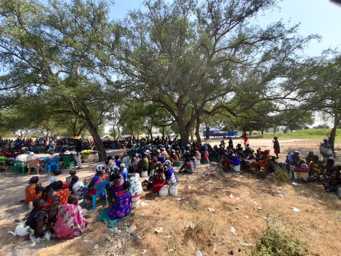 photo of a group of people sitting under a tree in South Sudan engaged in dialogue